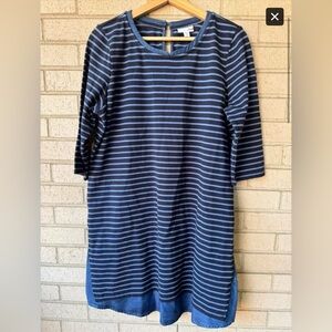 J Jill Chambray Navy Blue Striped 3/4 Sleeve Layered Dress